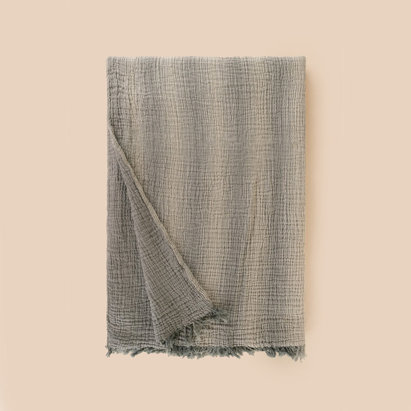 Cotton Striped Coverlet, Gray