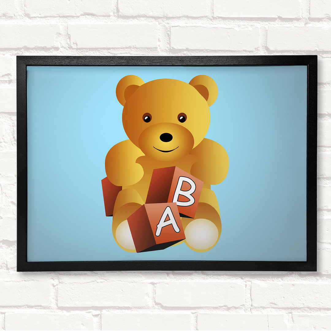 Gerahmtes Leinwandbild Teddy Bear Alphabet Blocks in Hellblau