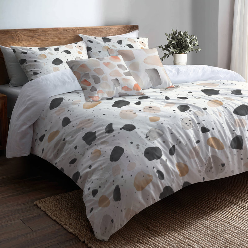 Ensemble d'édredon 6 pièces Modern - Formes de pierre minimalistes noires avec taies décoratives et coussins