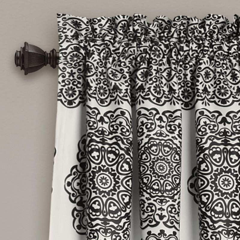 Gray Medallion Pattern Blackout Polyester Window Panels