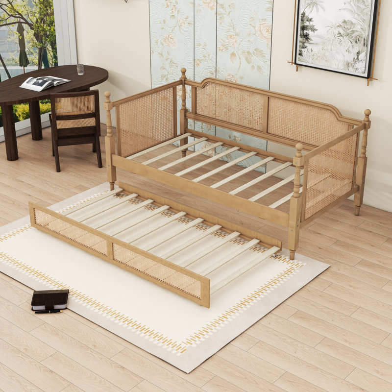 Wooden Daybed with Headboard and Trundle, Twin, Antique Walnut