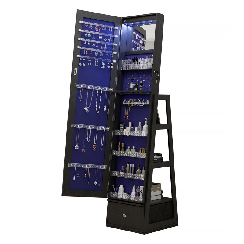 Full Length Mirror with Lockable Storage Cabinet, Interior Lighted Design and Storage Drawers