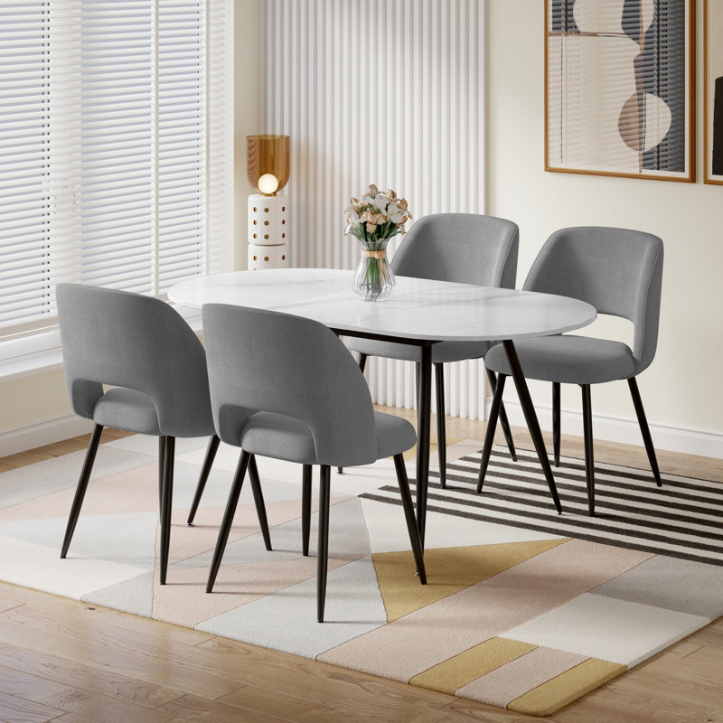 4 -Person Dining Set, White, Grey