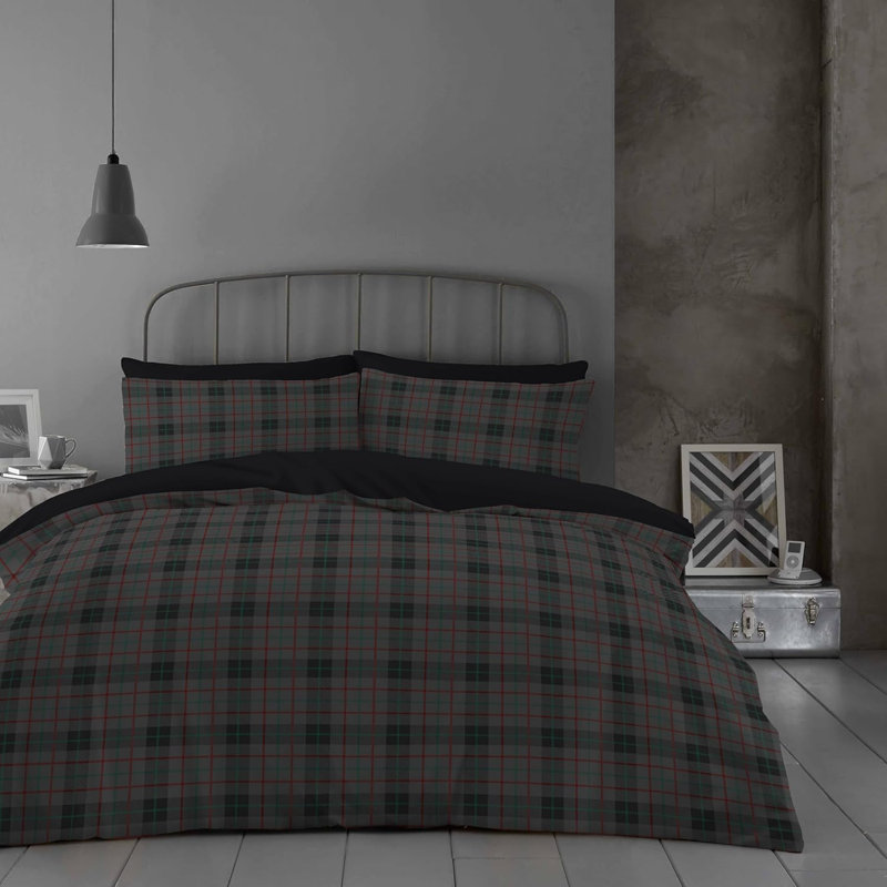 GC GAVENO CAVAILIA Duvet Cover Set, King Duvet Cover Set + 3 Additional Pieces, Charcoal Plaid