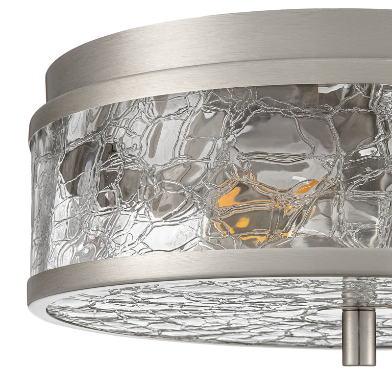 Alixandra 2-Light 12” Flush Mount Ceiling Light With Crackle Glass Shade, Brushed Nickel