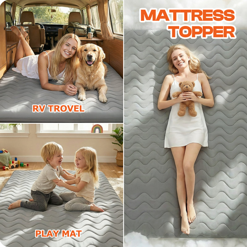 Japanese Futon Mattress, Full Size, 3.5" Foldable Floor Mattress & Sleeping Pad, Grey, Full / Double