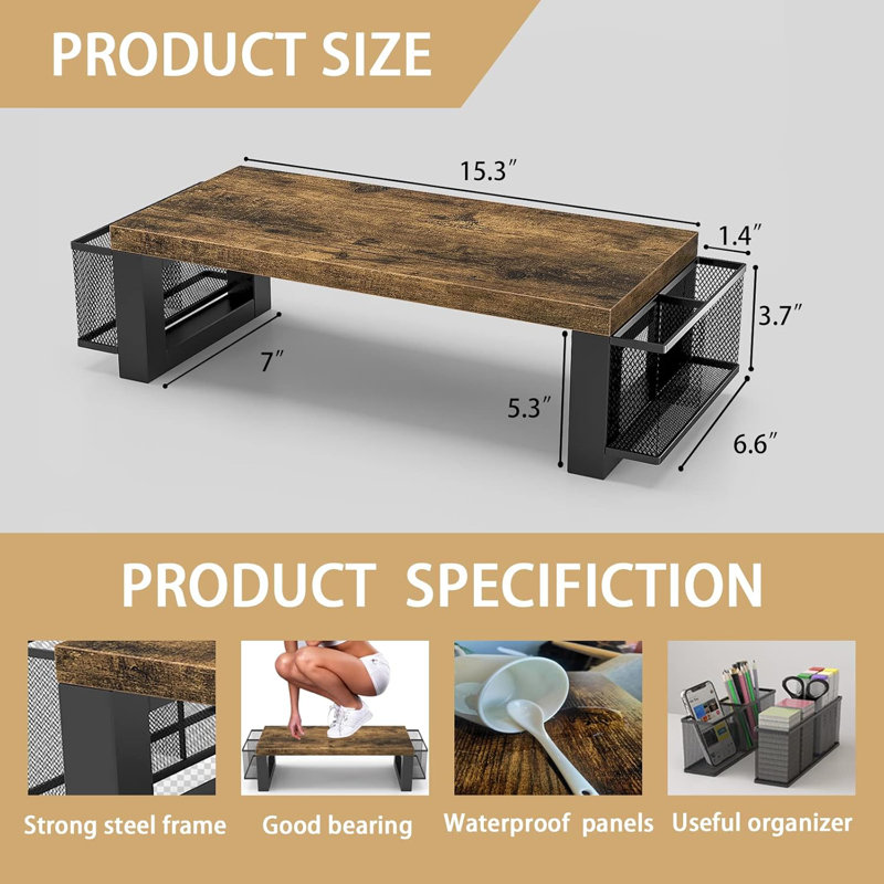 Monitor Stand Riser With Storage, Desktop Computer Monitor Stand, Multi-Purpose Desk Organizer Shelf For Laptop Computer PC