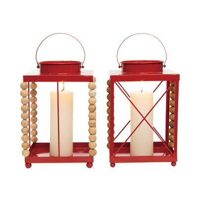  Ensemble de 2 lanternes de Noël en métal et perles rouges