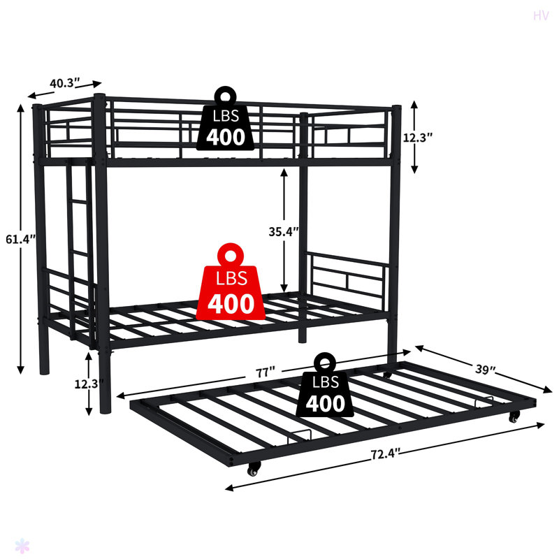 Lit superposé robuste au-dessus d'un lit simple / L / réduit le bruit / garde-corps de sécurité / aucun sommier nécessaire