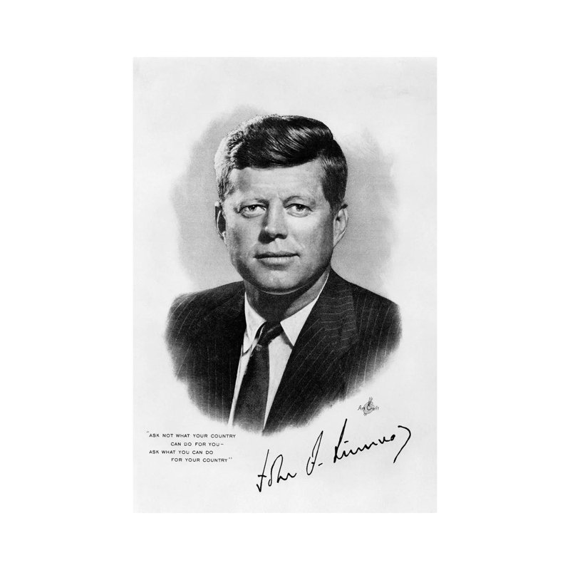 1960s JFK Official White House Portrait John Fitzgerald Kennedy 35th American President by Vintage Images - Wrapped Canvas Print