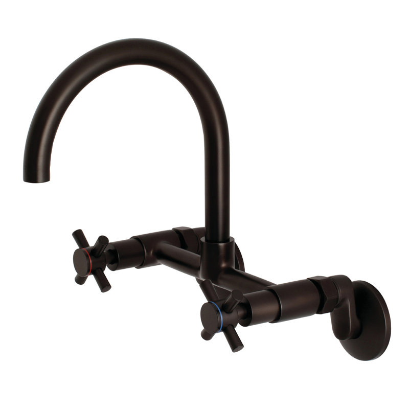 Kingston Brass Concord Double-Handle 2-Hole Wall-Mount Bridge Kitchen Faucet, Oil Rubbed Bronze