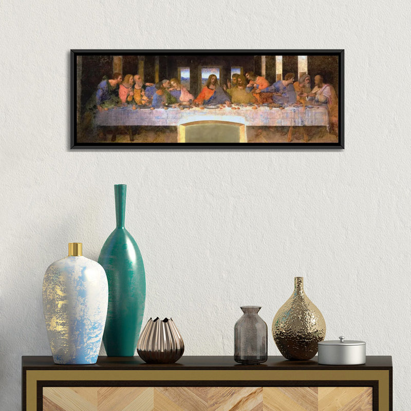 La Cène par Leonardo Da Vinci, reproduction d'art sur toile, H 12 po x l 36 po x p 1,5 po, Cadre noir
