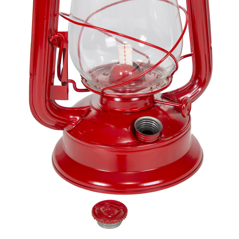 Stansport 12" Red Metal Hurricane Lantern with Glass Globe