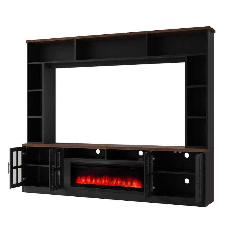 Modern Entertainment Centre with Electric Fireplace and Adjustable Shelves, Black;Brown