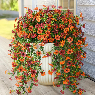 Fleurs artificielles d'automne pour décoration extérieure, 12 bouquets de fleurs en soie résistantes aux UV avec feuilles d'eucalyptus, fleurs artificielles d'automne réalistes pour porche, terrasse, jardinière et jardin.