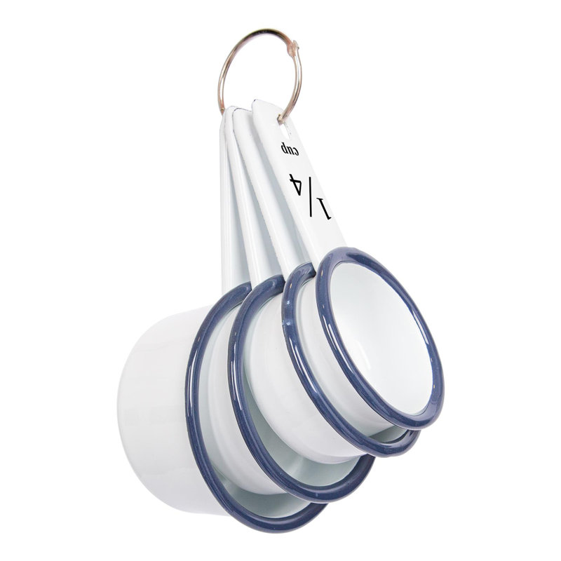 4pc White Enamel Measuring Cups Set - By Argon Tableware, Blue