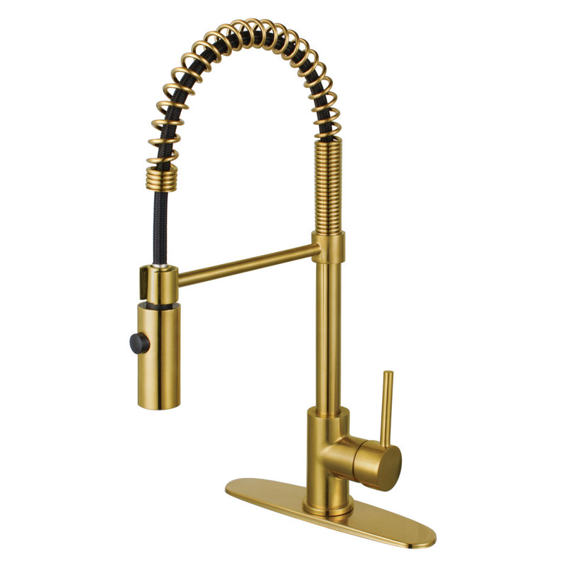 Kingston Brass Concord Single-Handle 1-Hole Deck Mount Pre-Rinse Kitchen Faucet, Brushed Brass