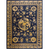 Blue Antique Room Size Peking Chinese Medallion Knotted Pile Area Rug