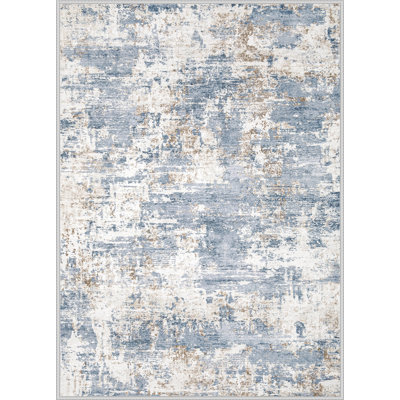 Tapis lavable abstrait moderne 8 pi x 10 pi, neutre, doux, antidérapant et antitaches pour salon, bleu