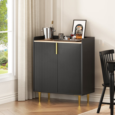 Bar Cabinet With Wine Rack, Glass Holder And Storage Drawer, Kitchen Buffet Sideboard With 2 Fluted Doors, Accent Cabinet For Living Room Dining Room
