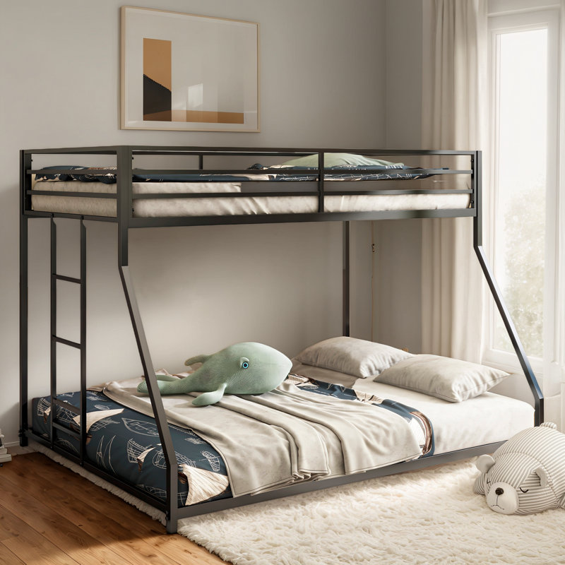 Lit superposé simple au-dessus de double en métal pour enfants et adultes Adam, Noir