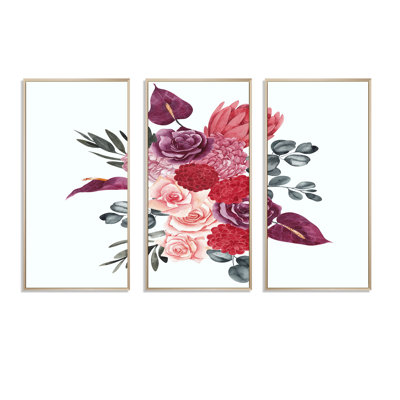 " Dried Flowers Palm Leaves And Pampas Grass II " 3 - Pieces