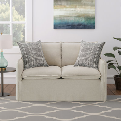 Aeran 63.6'' W Linen Loveseat with 2 Pillows in Beige