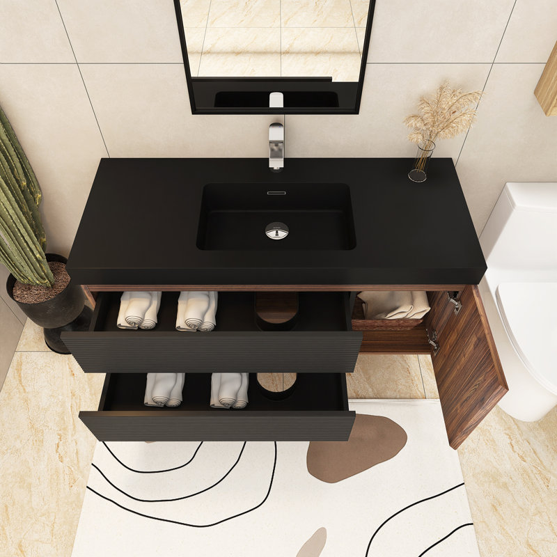 Ensemble de meuble-lavabo mural simple 48 po avec comptoir en quartz 48 po