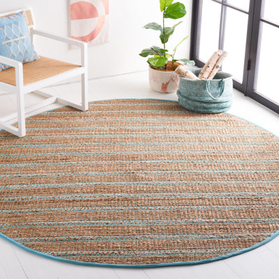 Ifeoluwakitan Natural Fiber Flat Weave Jute/Cotton Geometric Rug in Teal/Natural