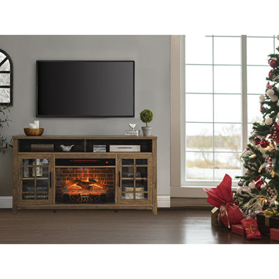 55 Inch TV Media Stand With Electric Fireplace KD Inserts Heater,Reclaimed Barnwood Color
