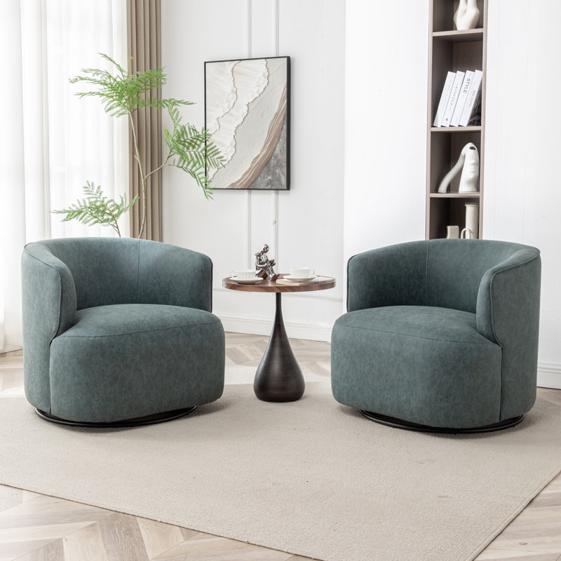 Tybias Faux Leather Swivel Barrel Chair, Blue