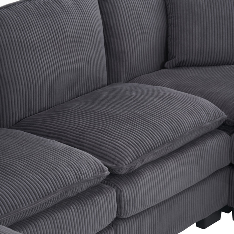 Canapé modulaire moderne en U à 6 places avec un repose-pieds et trois coussins pour le salon, Gris