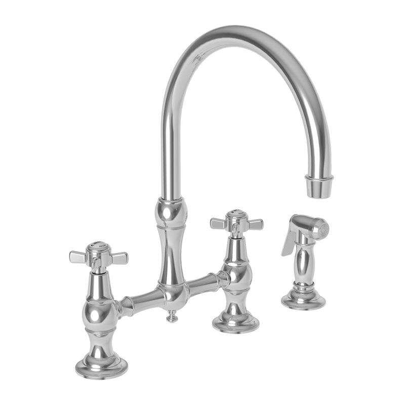 Fairfield Kitchen Bridge Faucet with Side Spray, Polished Chrome