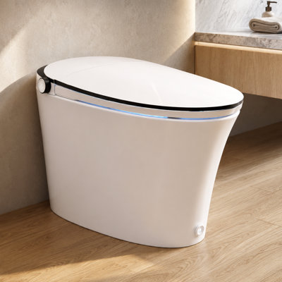Smart Toilet with Quiet-Closed Heated Seat, Foot Kick/Off-seat/Blackout/Remote Flush, Bidet Elongated Toilet with Tankless, Gentle Night light, Remote Control, Advanced