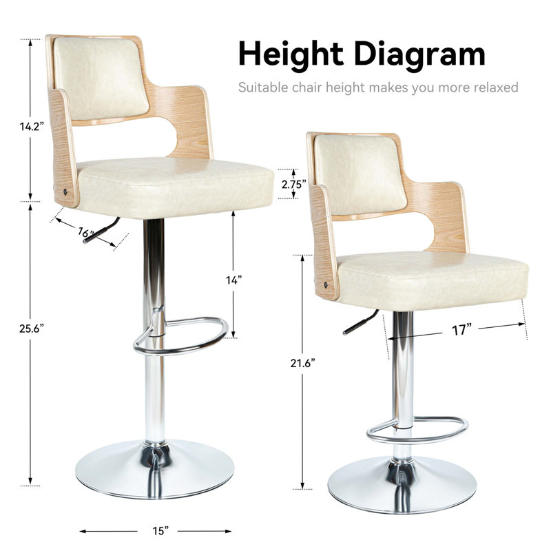 Ensemble de tabourets de bar pivotants pour îlot de cuisine, avec hauteur réglable, dossier, repose-pieds et rembourrage pour une assise confortable