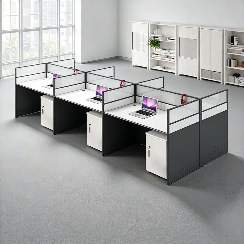 Bureau pour 6 personnes avec classeurs et panneaux 43h, H 43,3 po x l 141,7 po x P 47,24 po, 6