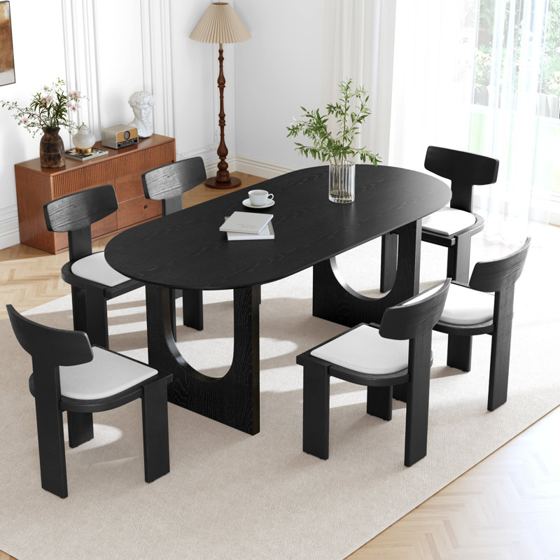 Oval Wood Double Pedestal Dining Table, Black, 30"H x 67"L x 33.5"W