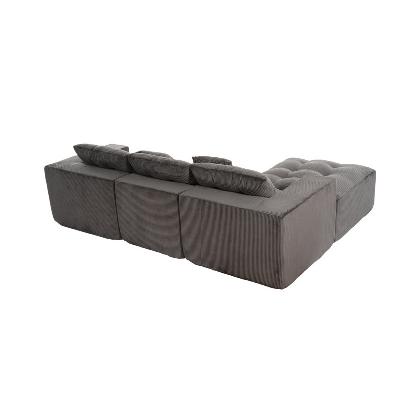 Canapé modulaire en forme de L de 101 po, canapé Cloud confortable à 3 places, tissu en velours côtelé, avec repose-pieds mobile, ensemble de bricolage gratuit, adapté au salon, à la chambre à coucher et à l’appartement (gris)