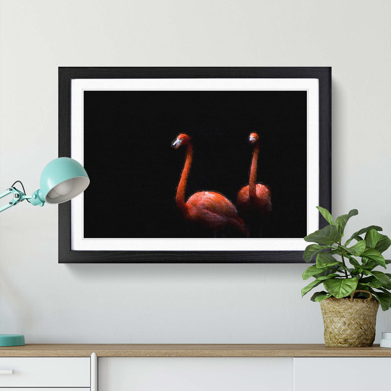 Pink Flamingos - Picture Frame Painting Print, 27cm H x 36cm W x 2cm D, Black Framed