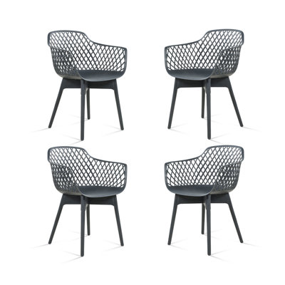  Ensemble de 4 chaises de salle à manger modernes en plastique résistant aux intempéries avec dossier ergonomique et coussin antidérapant