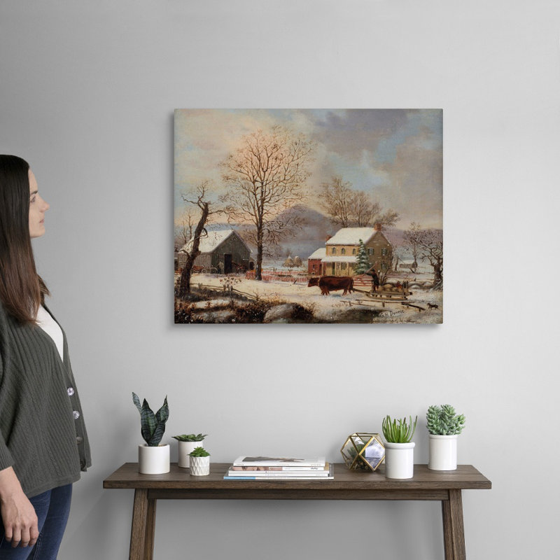 «Winter Scene, 1830-60» par George Henry Durrie - reproduction d'art sur toile, H 24 po x l 30 po x P 1,25 po, Toile tendue