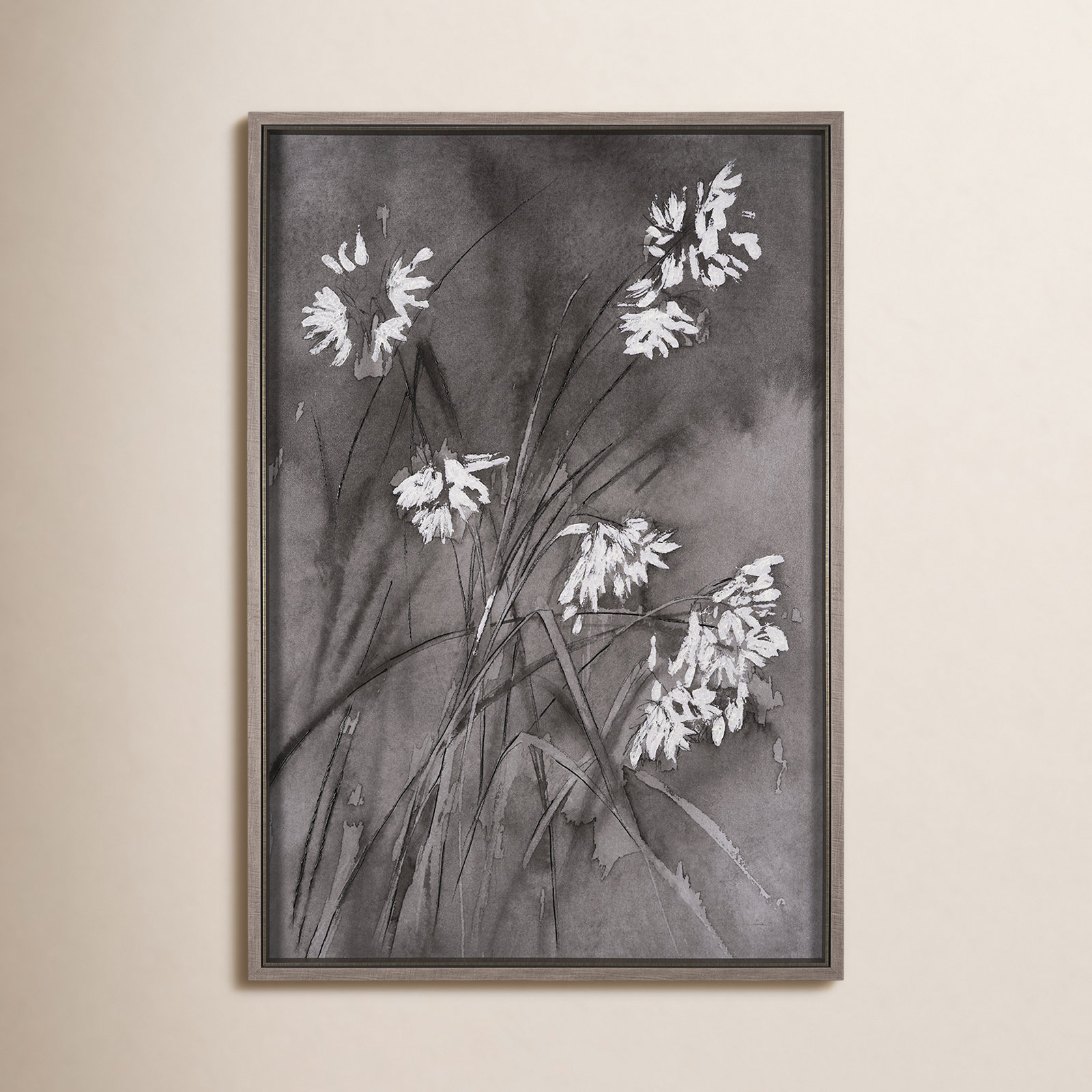 Wildflowers I Charcoal Hand-Embellished Print, Gray, 62" H x 42" W , Wildflowers I Charcoal