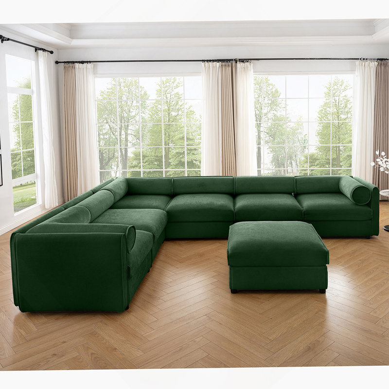Canapé modulaire confortable avec rangement et conception ergonomique pour le salon, Vert