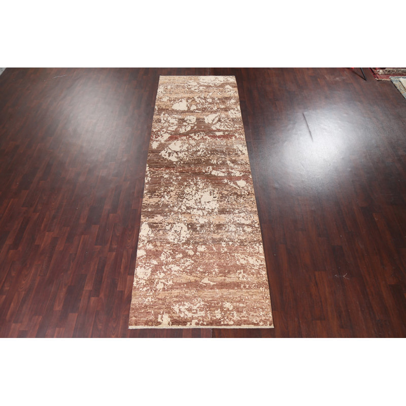 Tapis de couloir oriental à motif végétal noué à la main 5 x 14