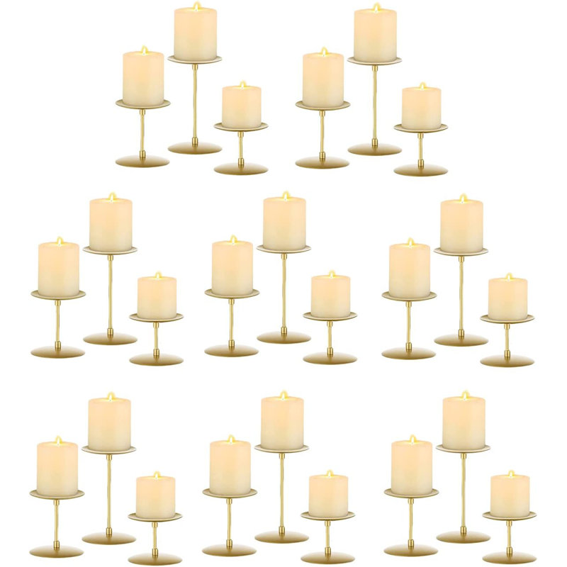 Set Of 24 Gold Pillar Candle Holders