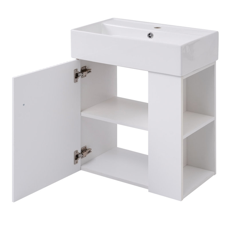 Meuble-lavabo flottant moderne de 21,6 po avec lavabo en céramique - parfait pour les petites salles de bain, Blanc