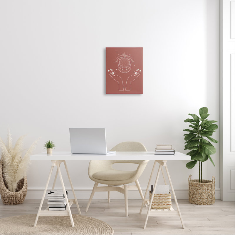 Mains solaires lunaires atteignant les étoiles, conception astrale par JJ Design House LLC - impression, L 16 po x H 16 po