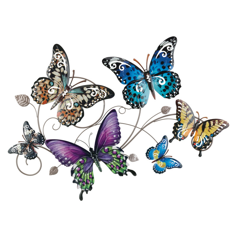 Large Multicolor Metal Butterfly Collage Wall Sculpture