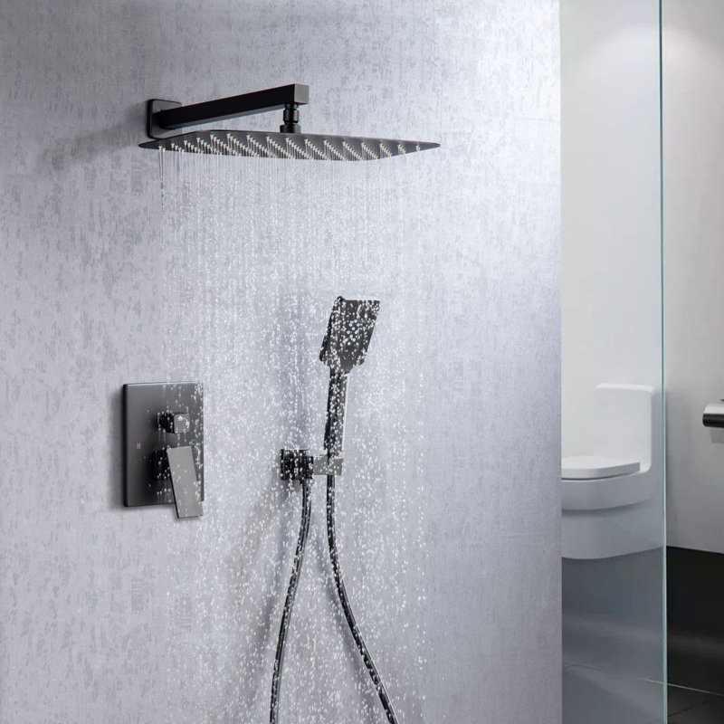 Système de douche complet avec valve brute, Noir