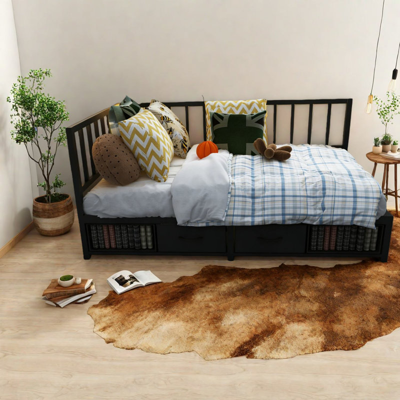 Lit de jour en métal peu encombrant avec tiroirs de rangement, lits d'angle modernes en MDF